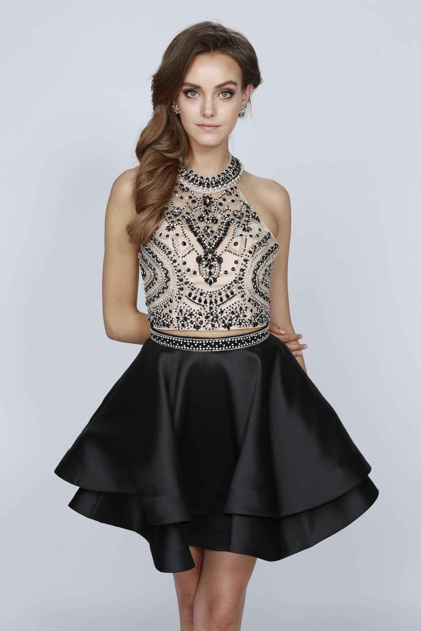 Juliet 777 Two-Piece Short Dress Halter Embellished Bodice