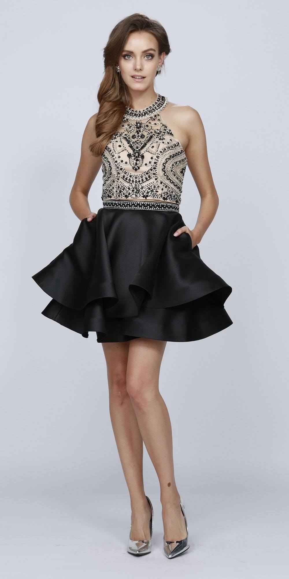 Juliet 777 Two-Piece Short Dress Halter Embellished Bodice