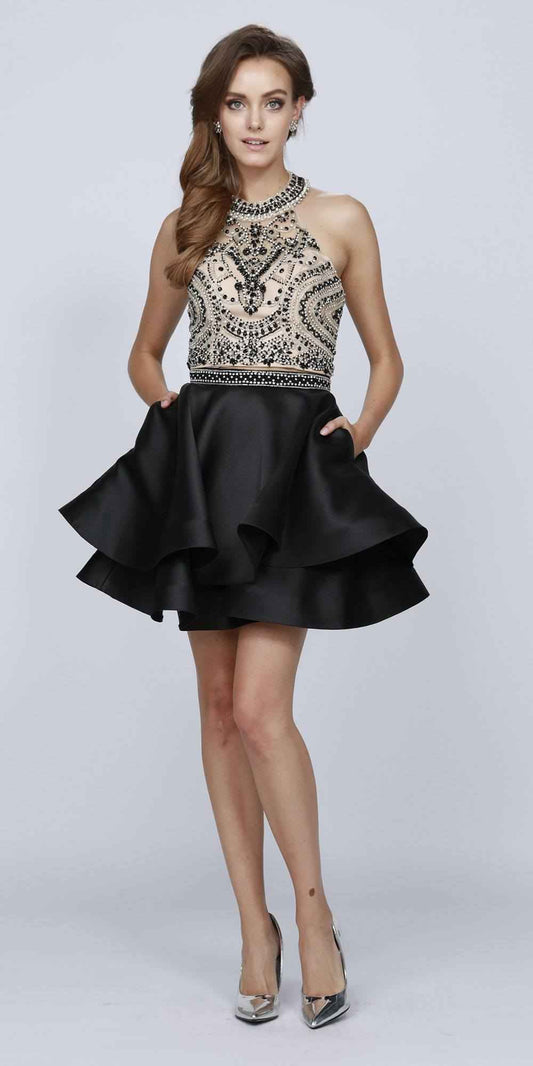 Juliet 777 Two-Piece Short Dress Halter Embellished Bodice