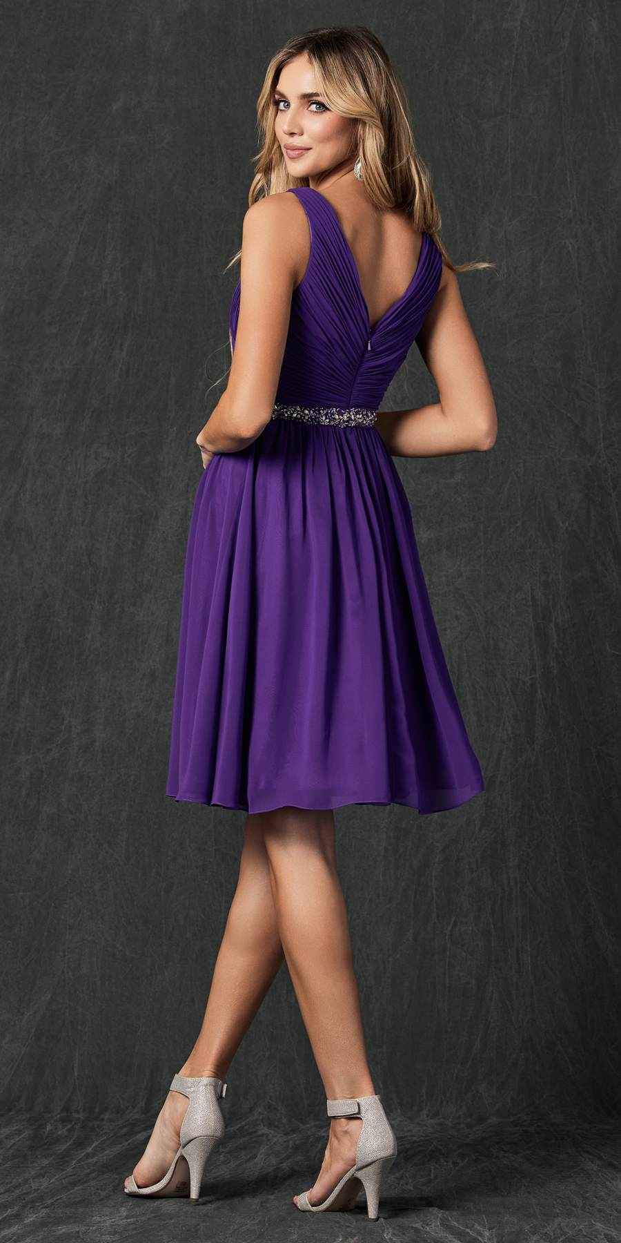 Juliet 786 Ruched V-Neck Cocktail Dress Embellished Waist