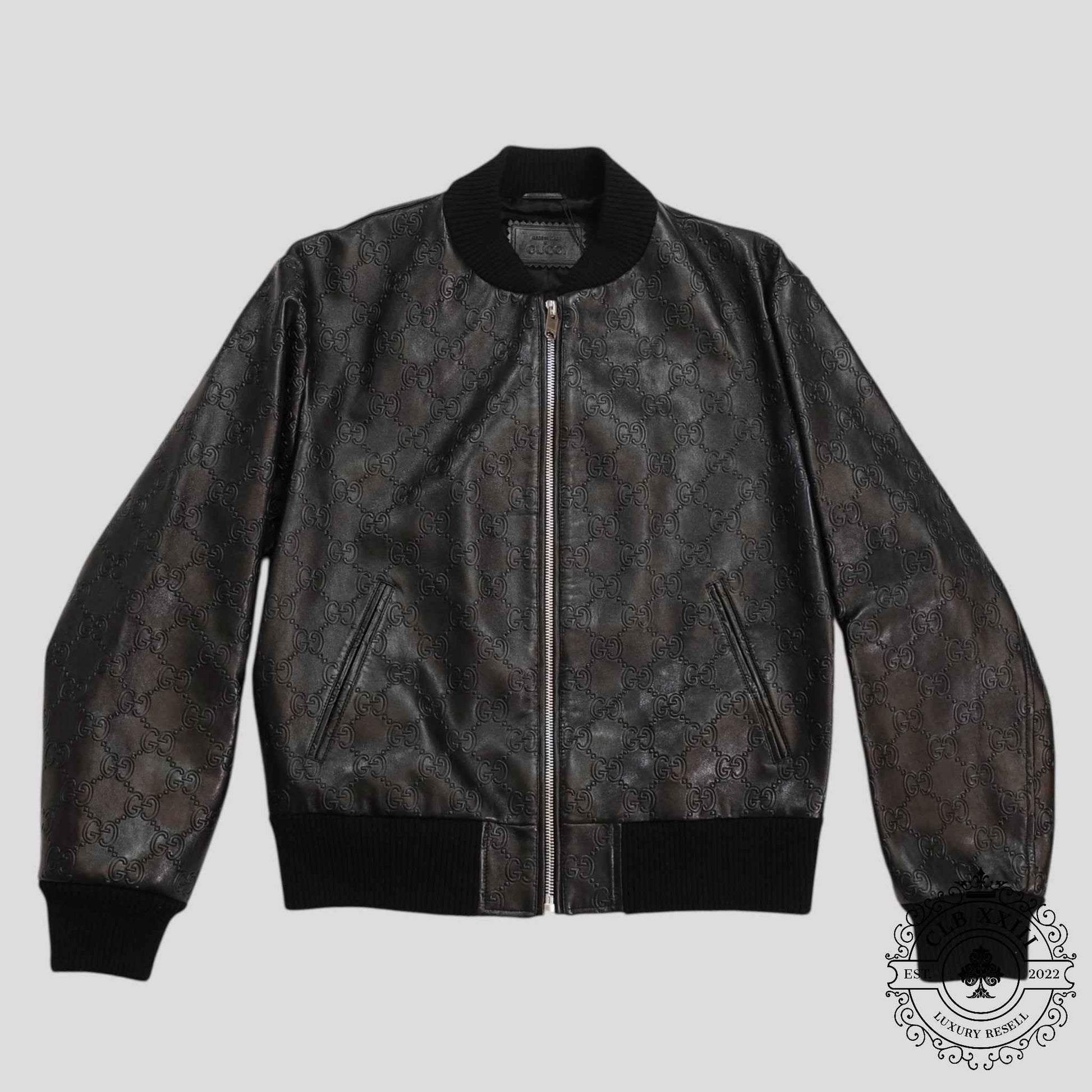 Gucci GG Leather Bomber Jacket in Black