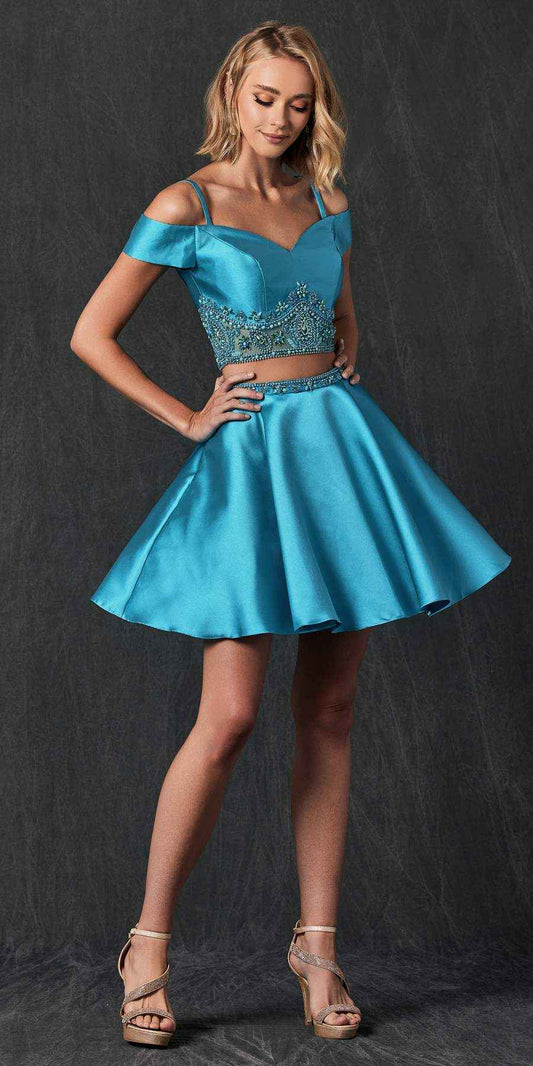 Juliet 790 Cold Shoulder Two-Piece Embellished Short Dress