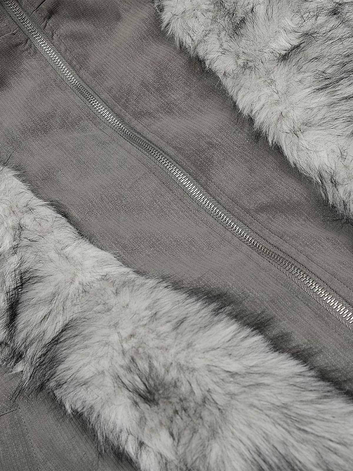 Vintage Dual-layer Collar Fleece-lined Zipper Jacket
