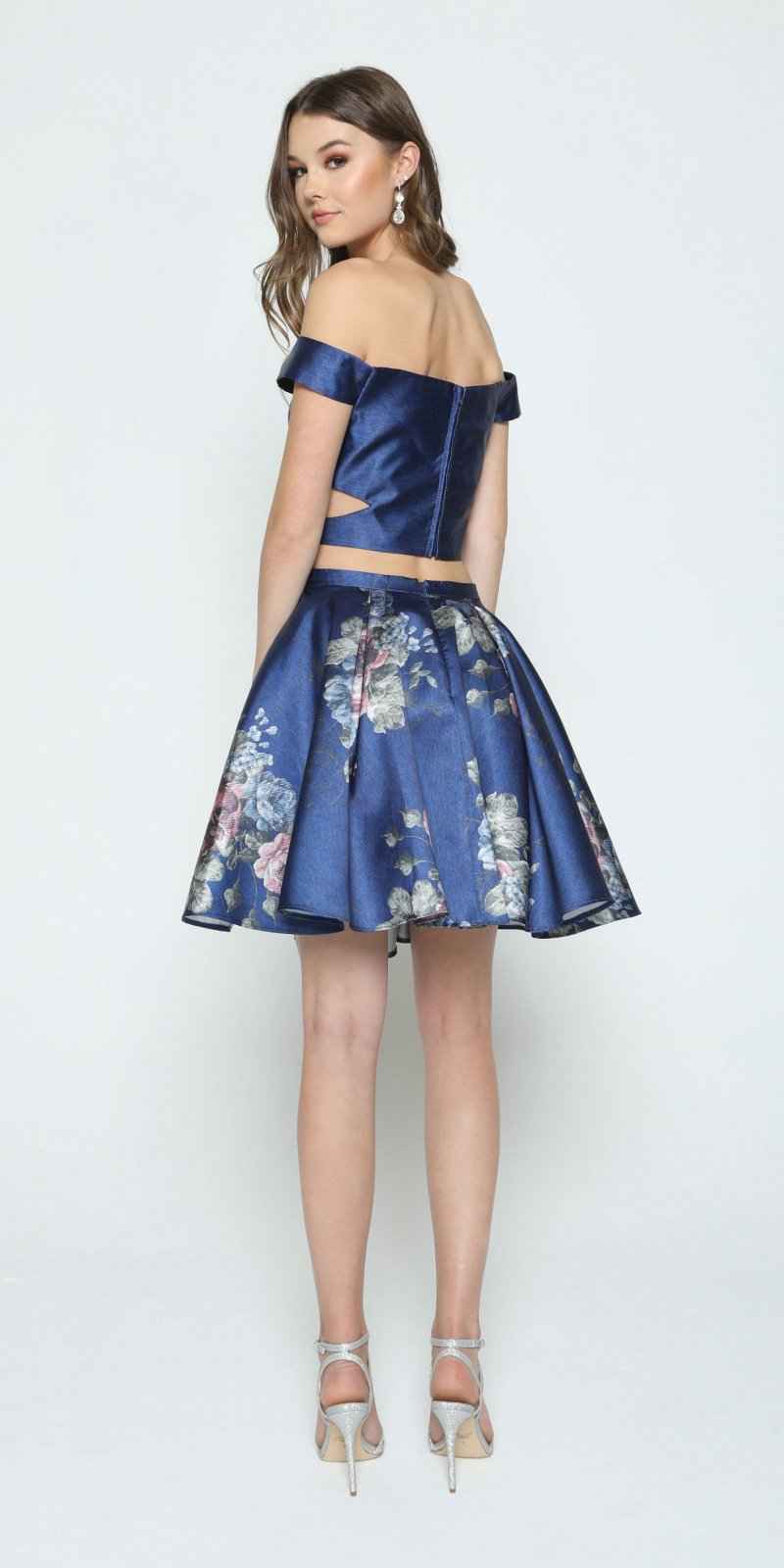 Juliet 798 Print Skirt Two-Piece Homecoming Dress Off-Shoulder