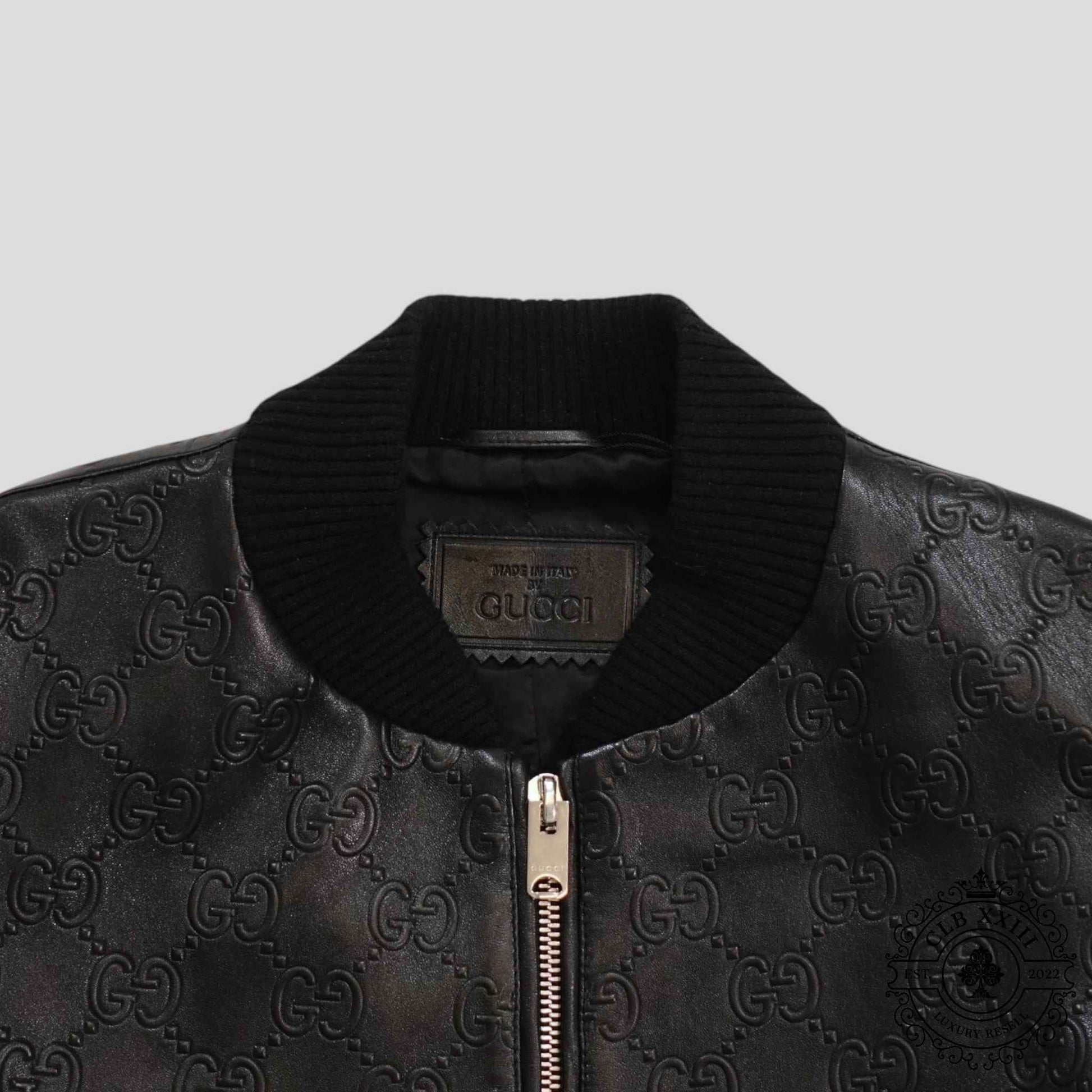Gucci GG Leather Bomber Jacket in Black