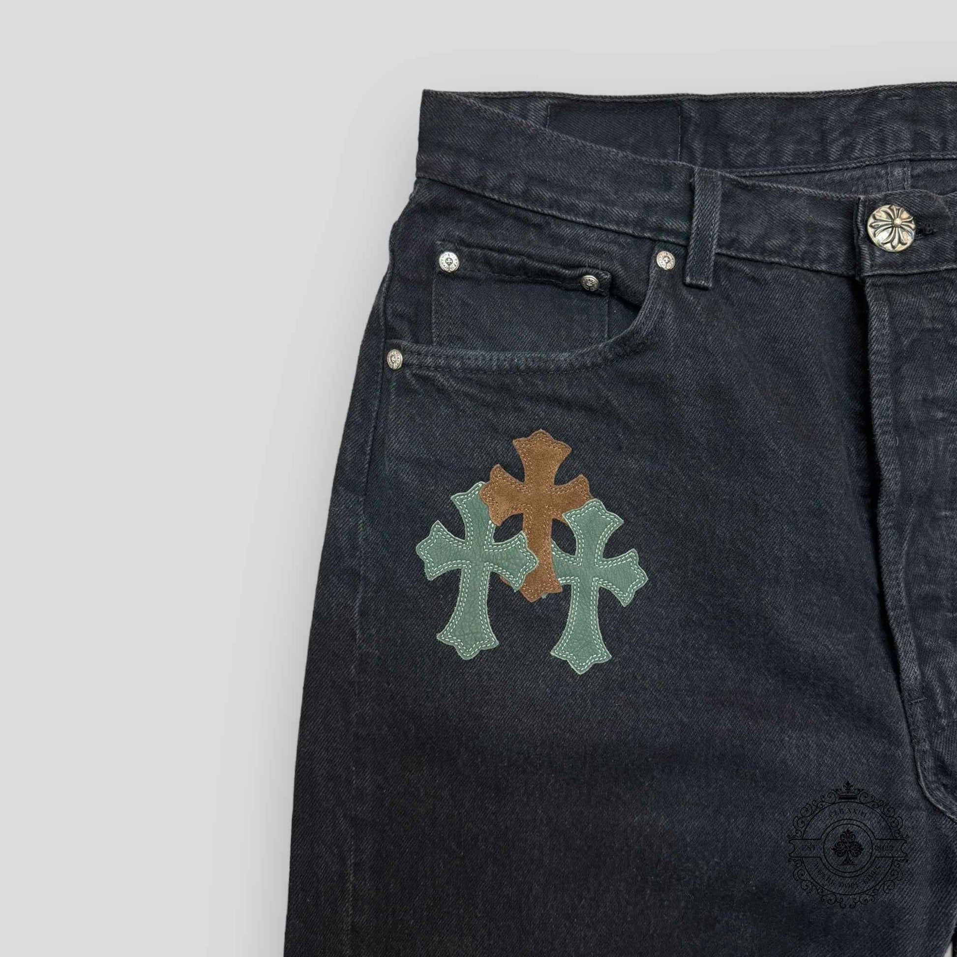 Chrome Hearts Green / Brown Cross Patch Jeans