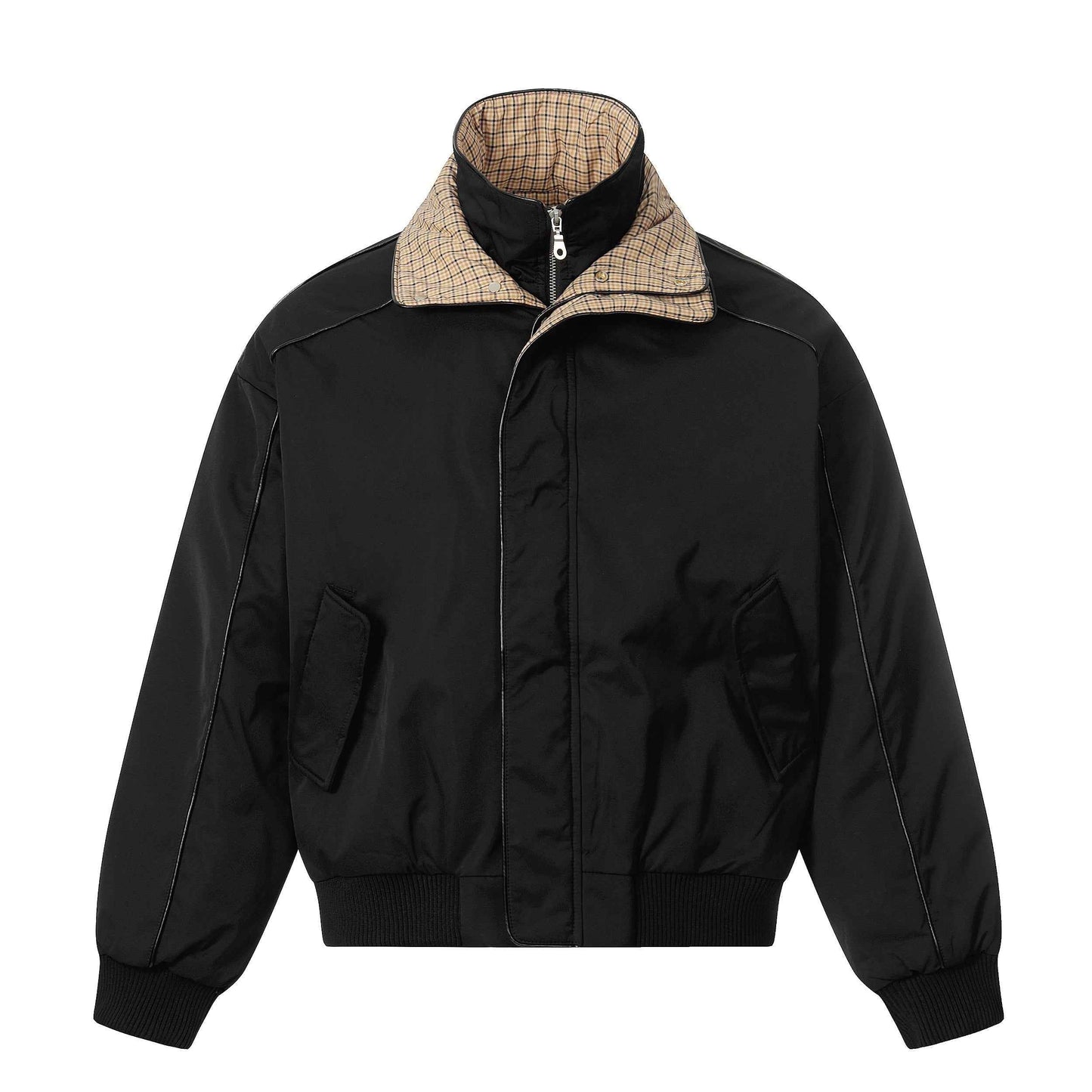 Plaid-Lined Patch| Stand Collar Jacket