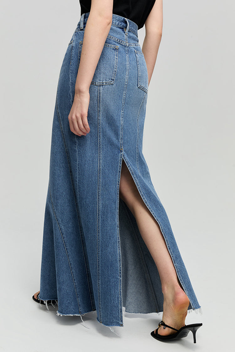 Ocean Wave Denim Skirt HJ821 - JUSTLUXURY