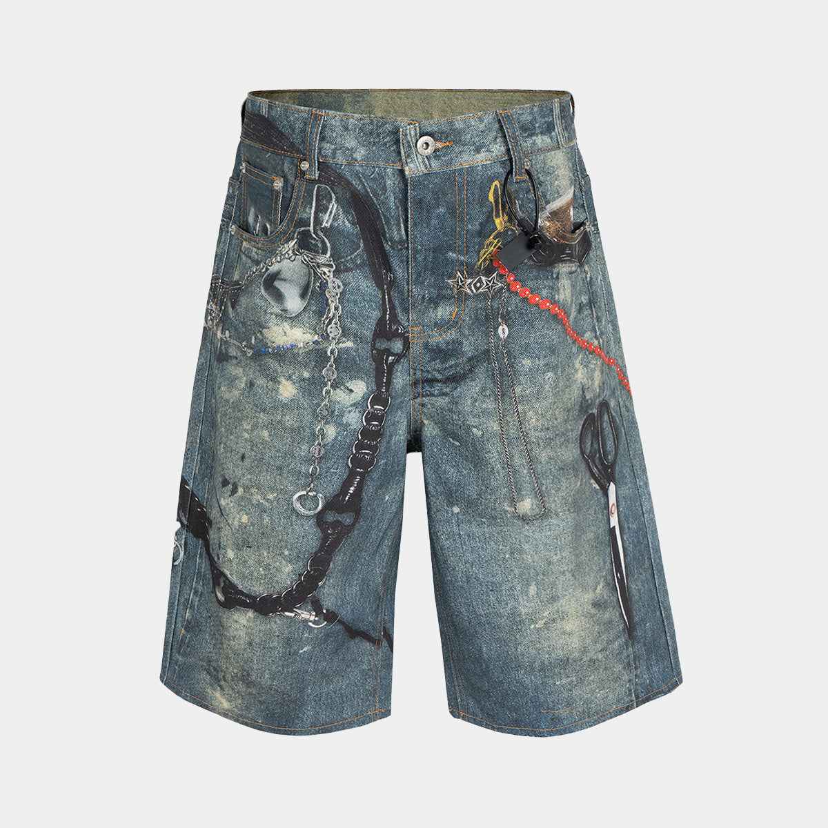 Distressed Keychain Print | Denim Shorts
