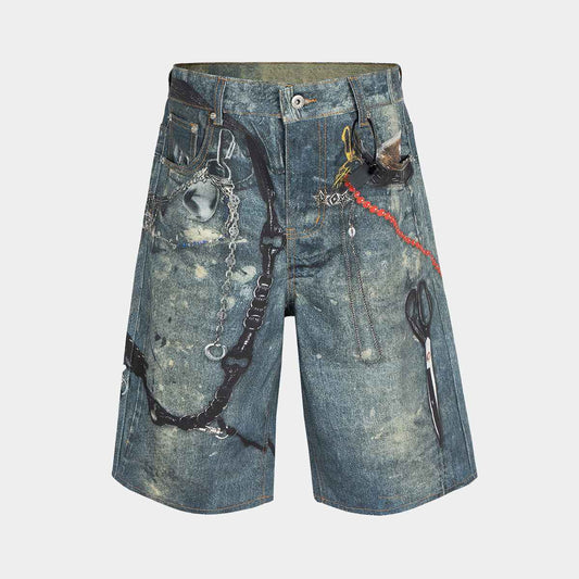 Distressed Keychain Print | Denim Shorts