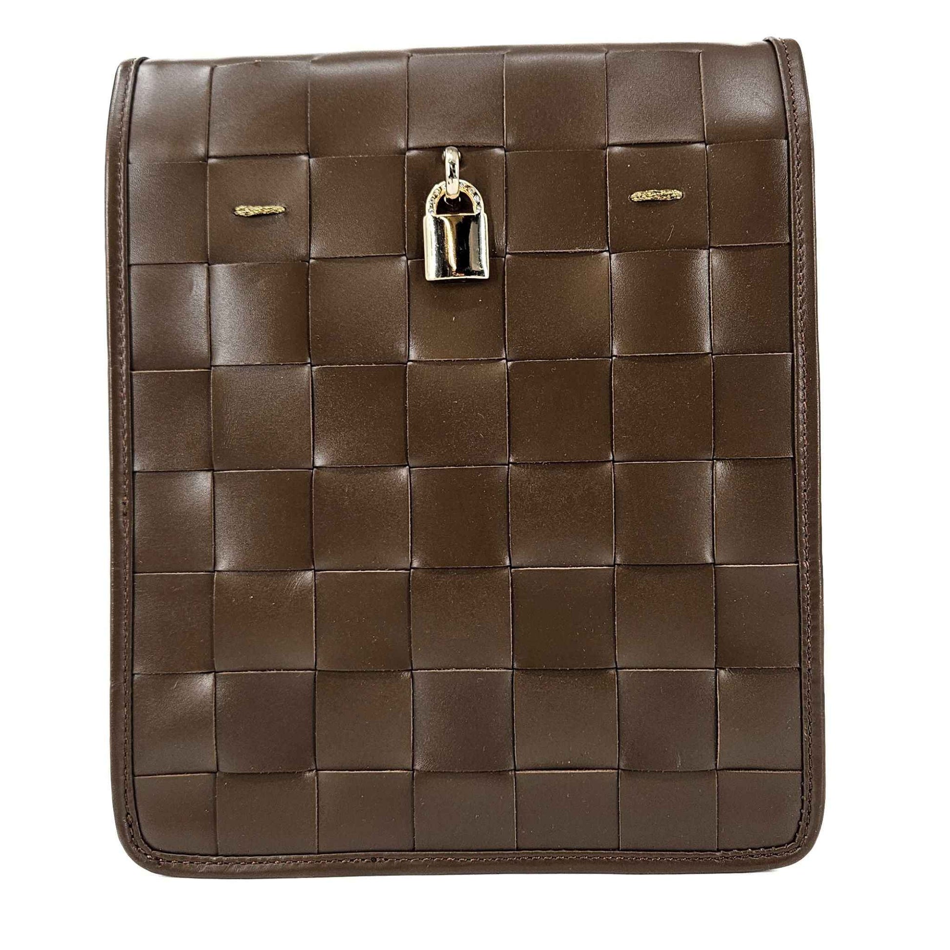 Woven Leather Chocolate Crossbody Bag