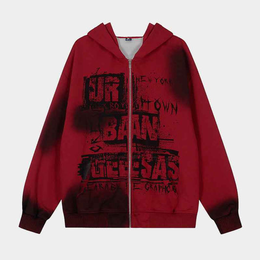 Graffiti Print | Oversized Zip Up Hoodie