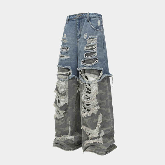 Ripped Denim Camo | Layered Jeans