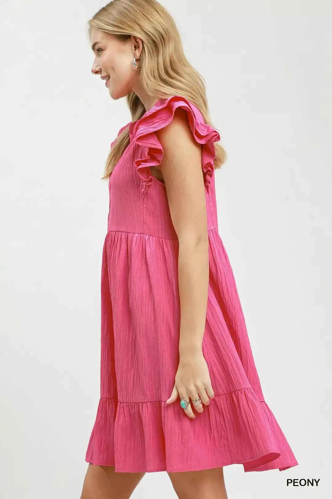 Umgee Ruffle Sleeve Babydoll Dress