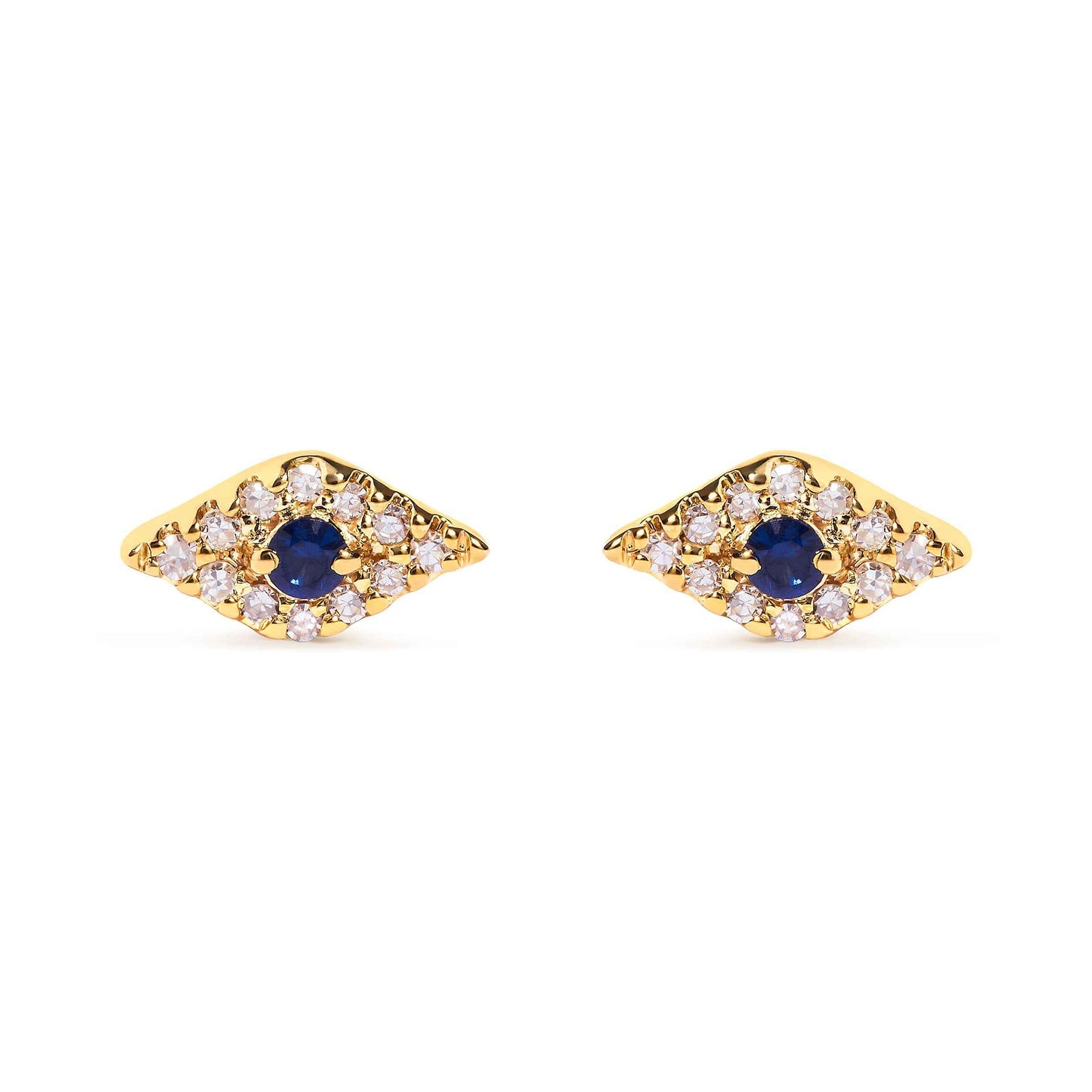 10K Yellow Gold Blue Sapphire and Diamond Accent Evil Eye Stud Earring (H-I Color, I1-I2 Clarity)