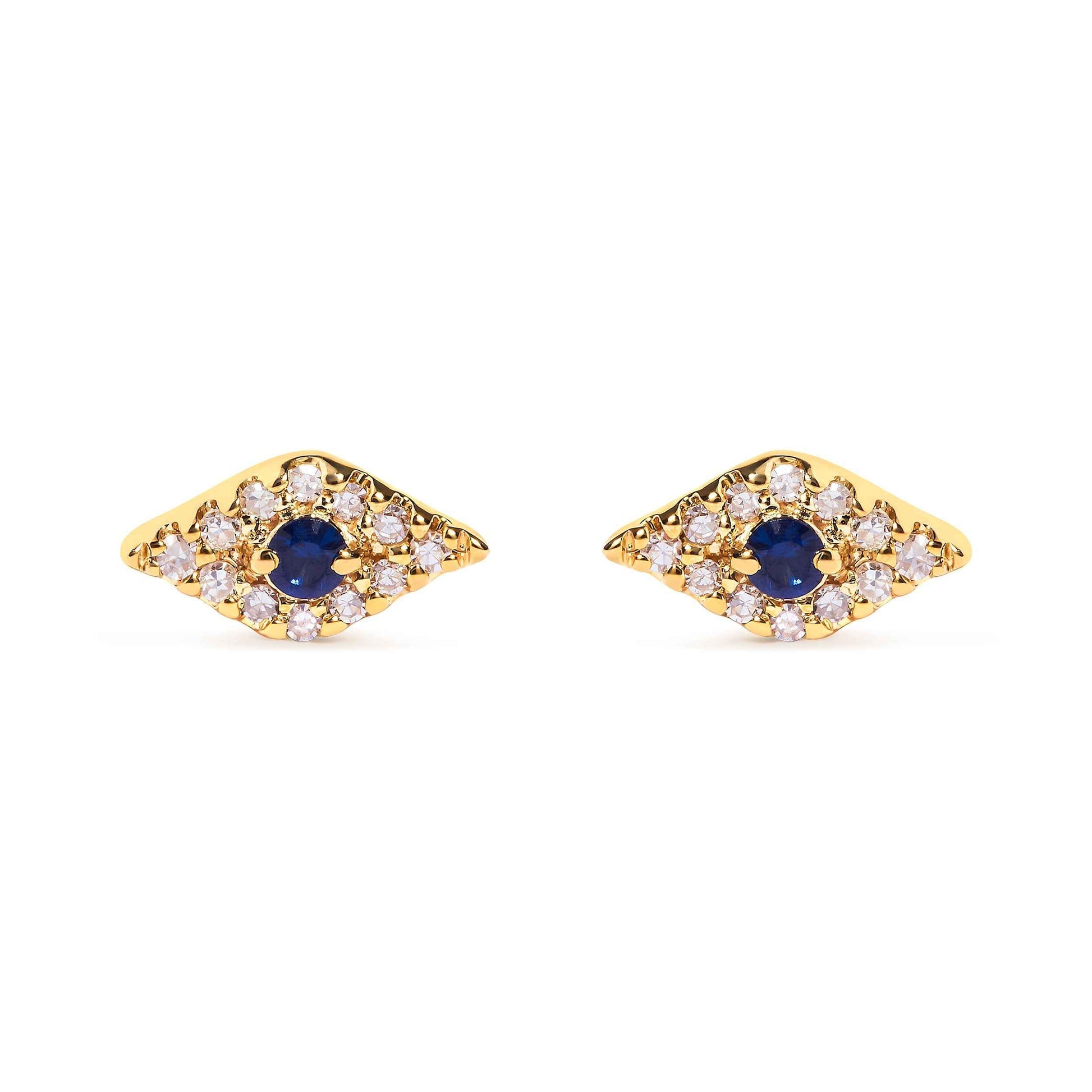 10K Yellow Gold Blue Sapphire and Diamond Accent Evil Eye Stud Earring (H-I Color, I1-I2 Clarity)