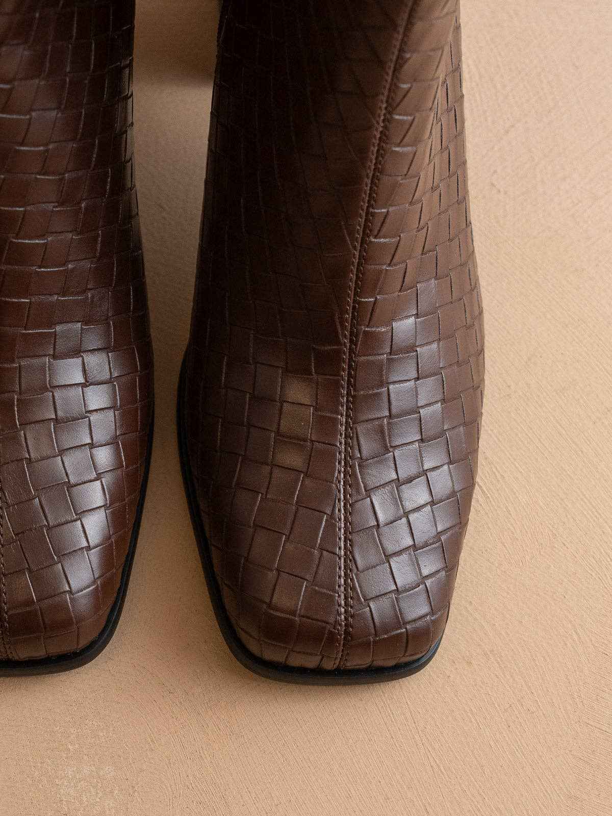 The Demi | Coffee Woven Block Heel Ankle Boot