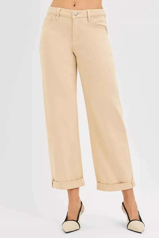 RISEN Tummy Control Mid Rise Ankle Barrel Relaxed Baggy