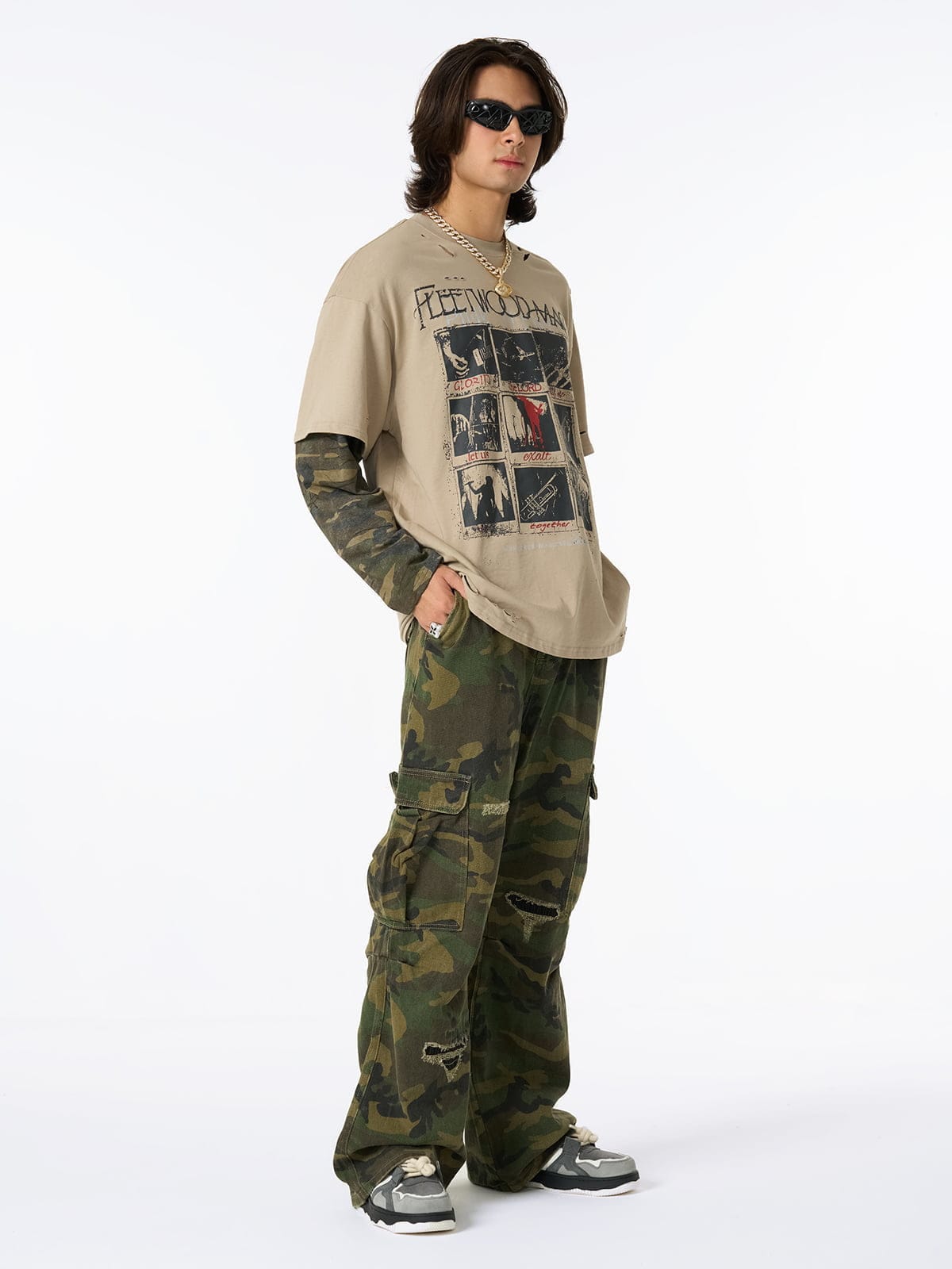Long Sleeve Distressed Camo