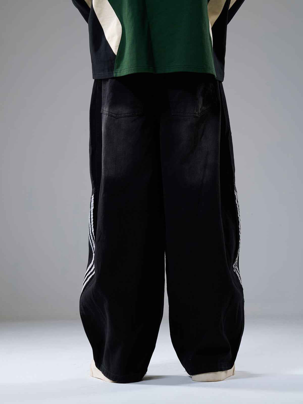 Denim Contrast Striped Stitching Barrel Jeans - 2504