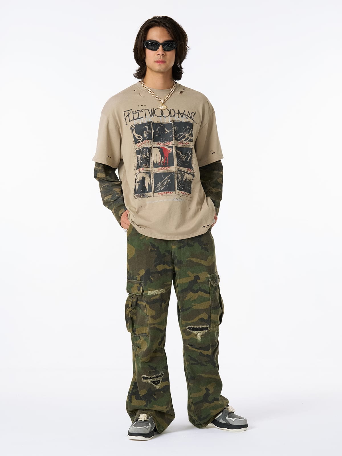 Long Sleeve Distressed Camo