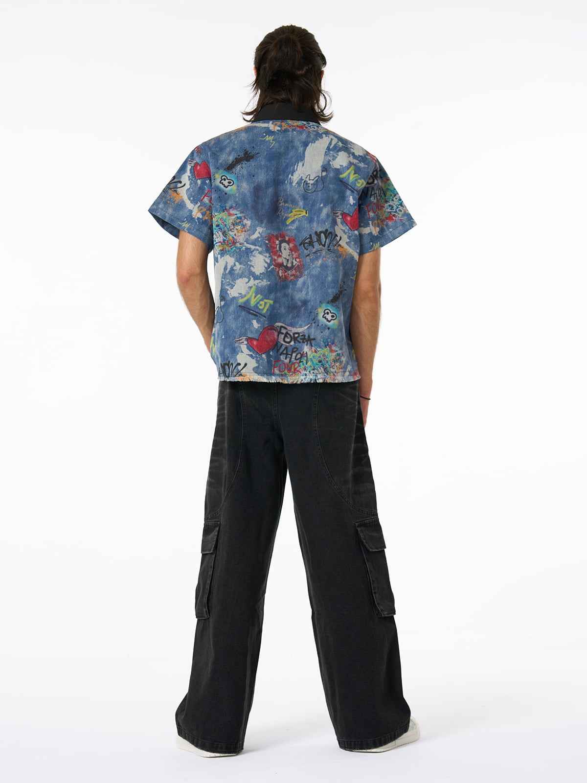 Tie-Dye Denim Graffiti Polo T-Shirt