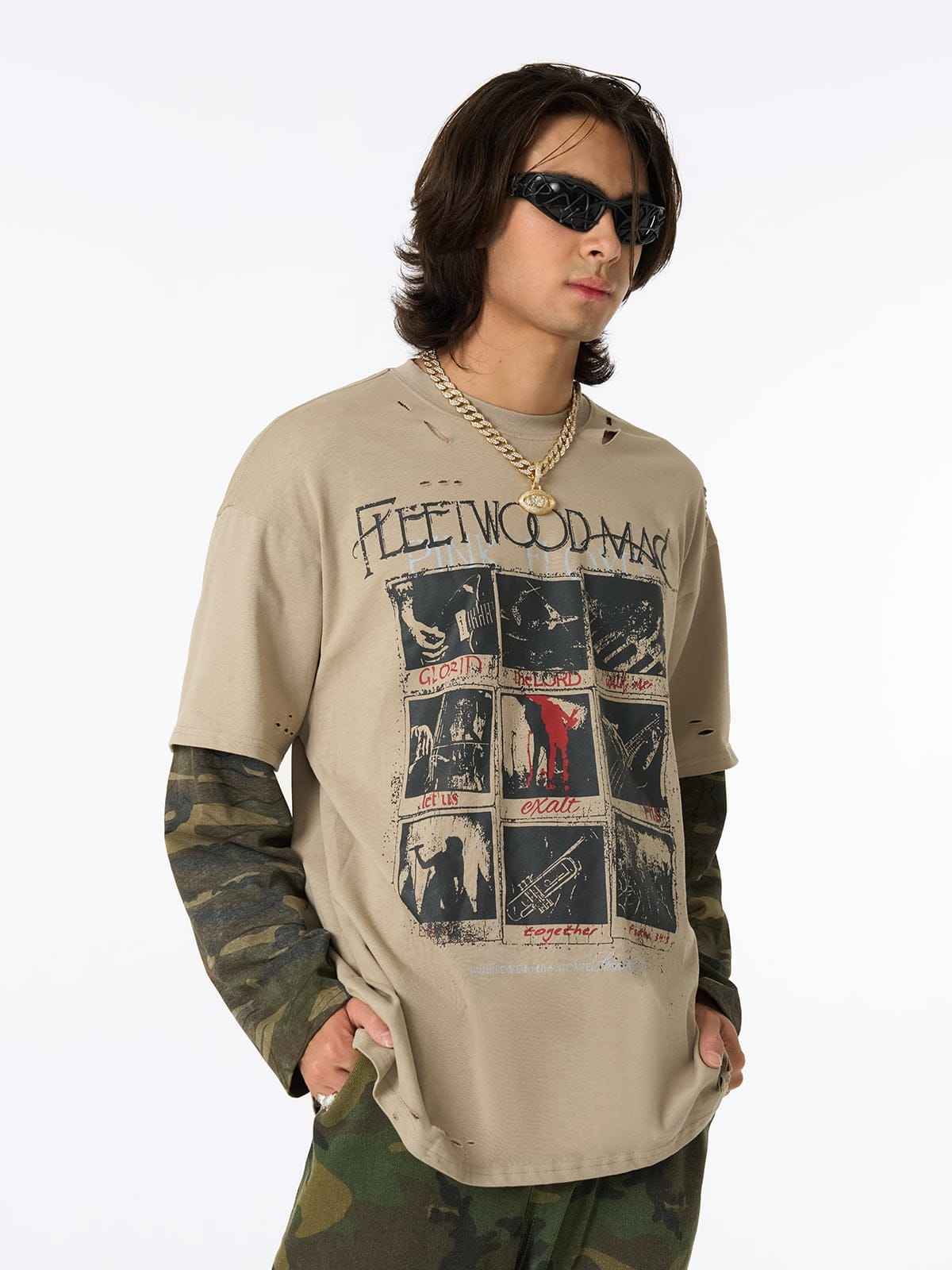 Long Sleeve Distressed Camo
