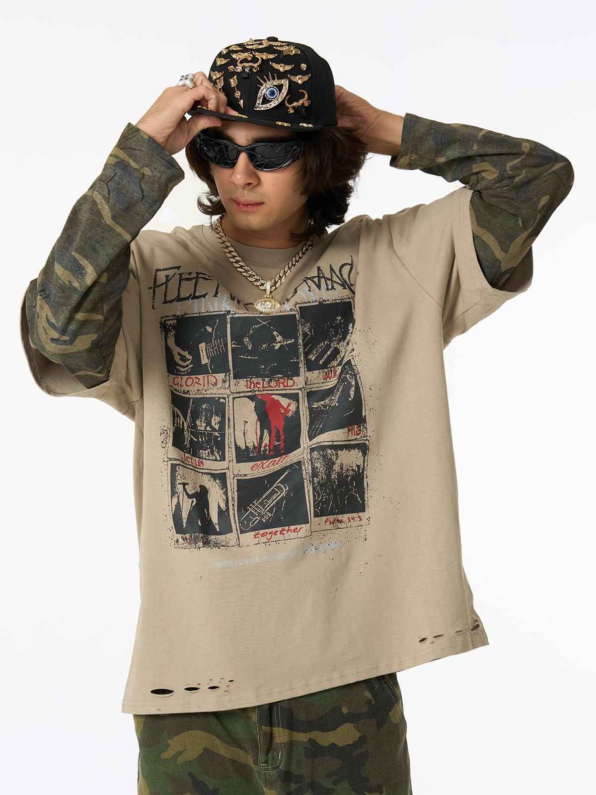 Long Sleeve Distressed Camo