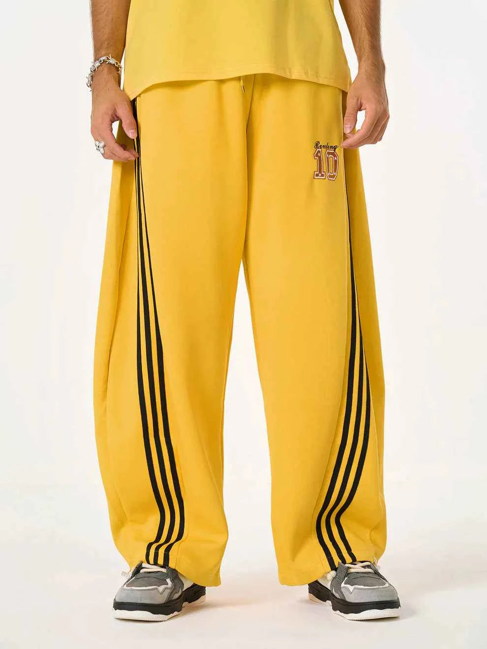 Vintage Side Stripe Pants | Wide Leg Fleece Streetwear Trousers