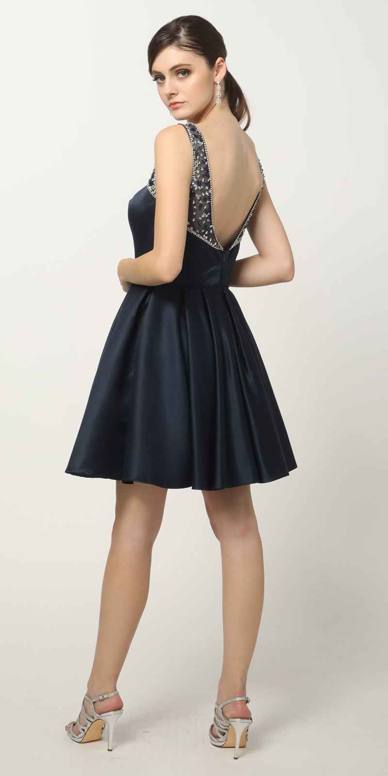 Juliet 808 Sleeveless Short Dress Beaded Illusion Neckline
