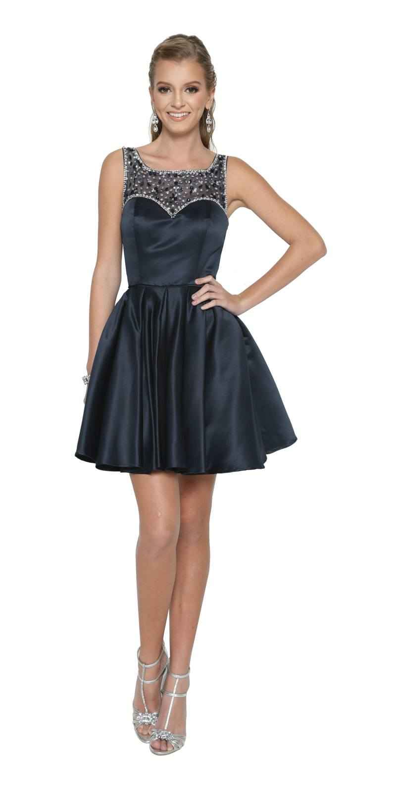Juliet 808 Sleeveless Short Dress Beaded Illusion Neckline