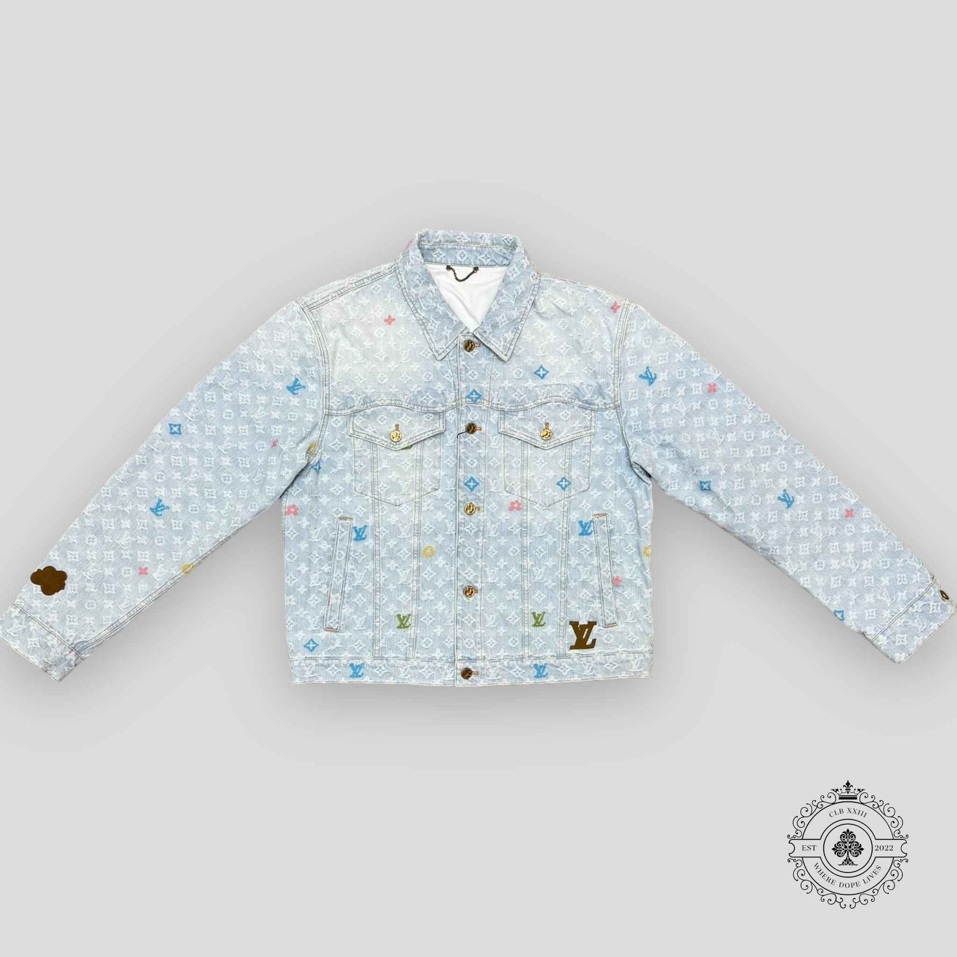 Louis Vuitton Monogram Denim Jacket in Light Wash/Multicolor