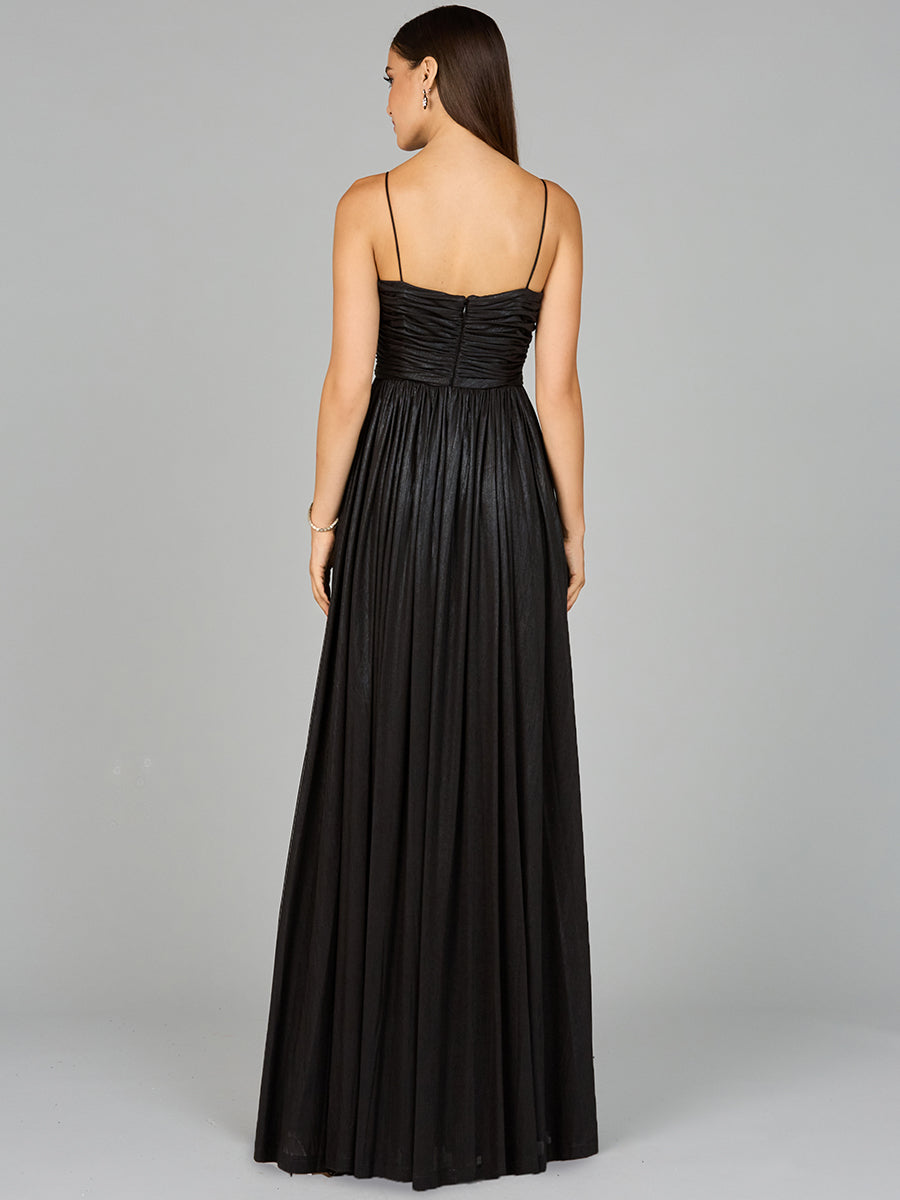 High Slit Metallic Jersey Dress - JUSTLUXURY