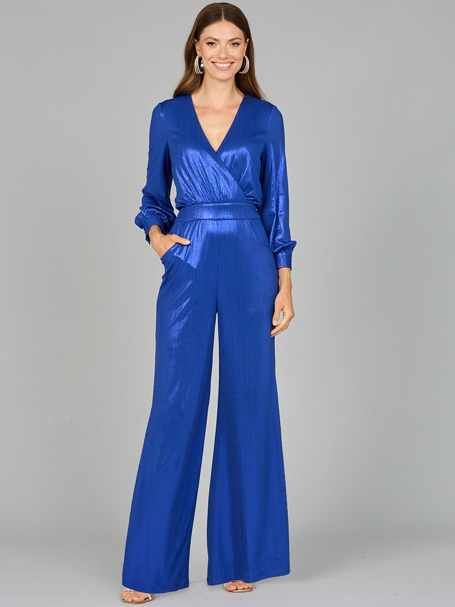 Metallic Shimmer Jumpsuit with Pockets - OUTLET - JUSTLUXURY