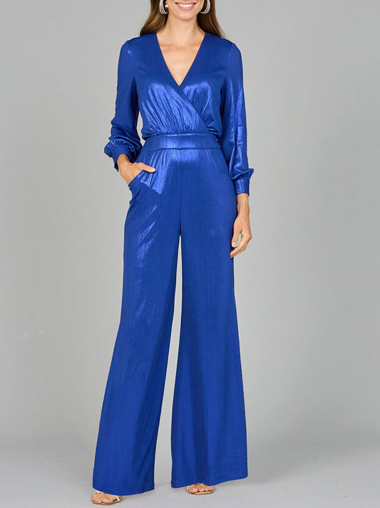 Metallic Shimmer Jumpsuit with Pockets - OUTLET - JUSTLUXURY