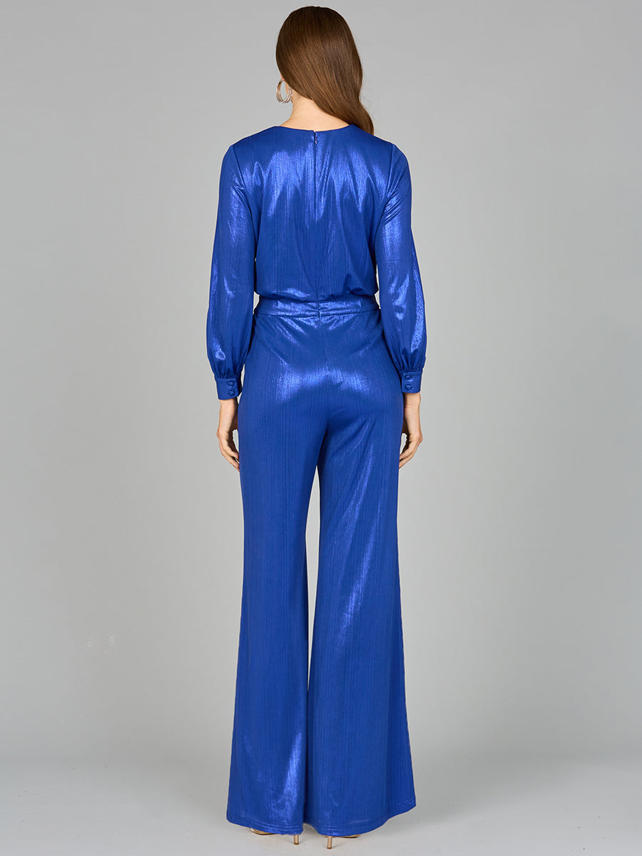 Metallic Shimmer Jumpsuit with Pockets - OUTLET - JUSTLUXURY