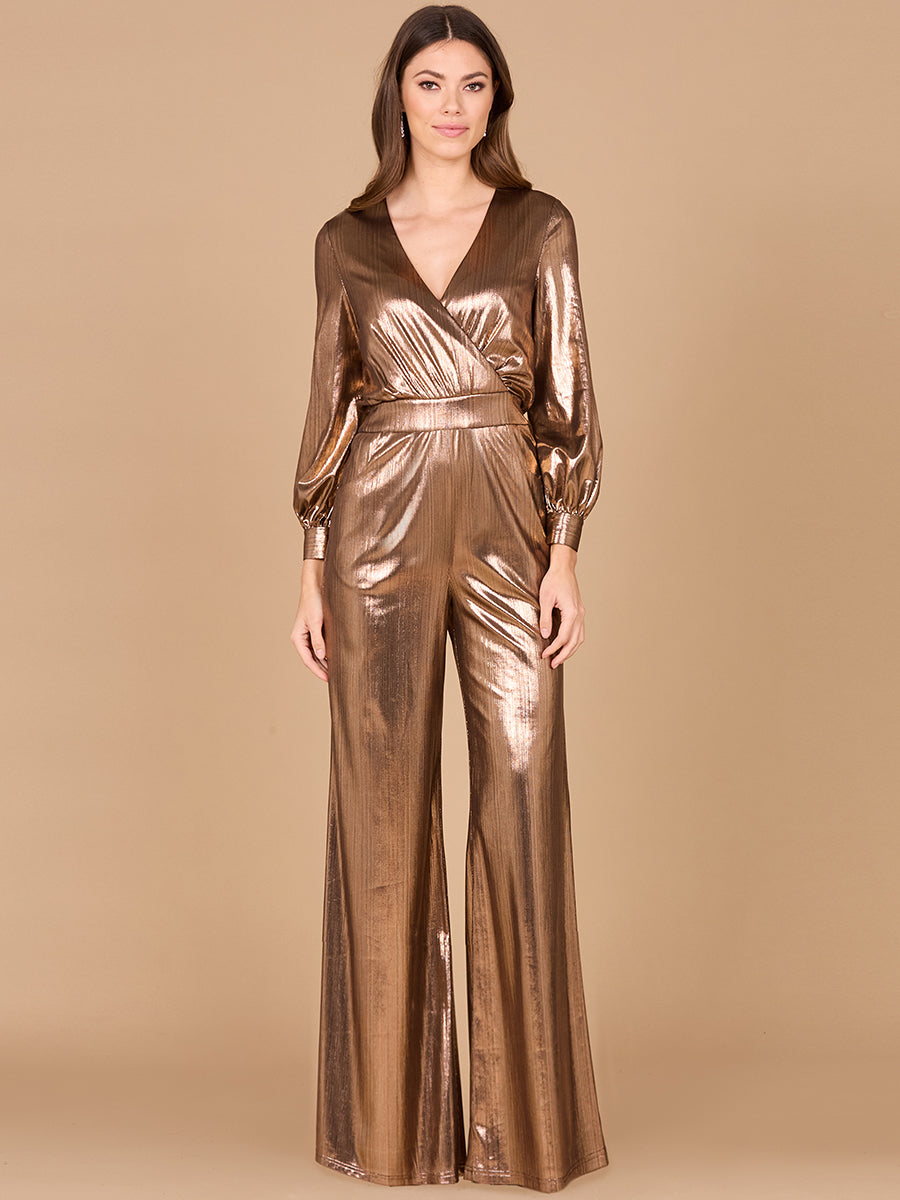 Metallic Shimmer Jumpsuit with Pockets - OUTLET - JUSTLUXURY