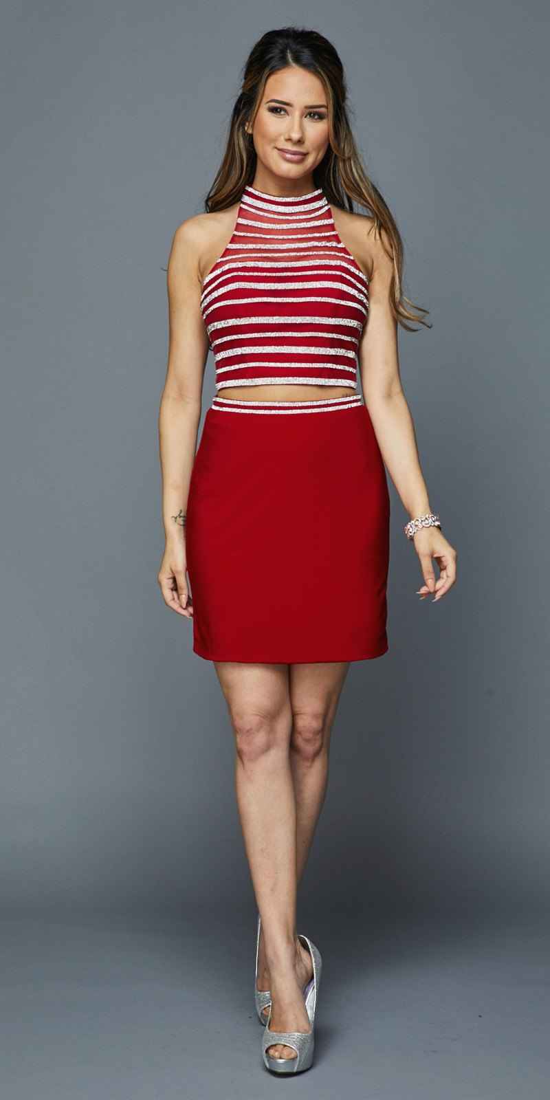 Juliet 816 Two-Piece Short Party Dress Keyhole Back