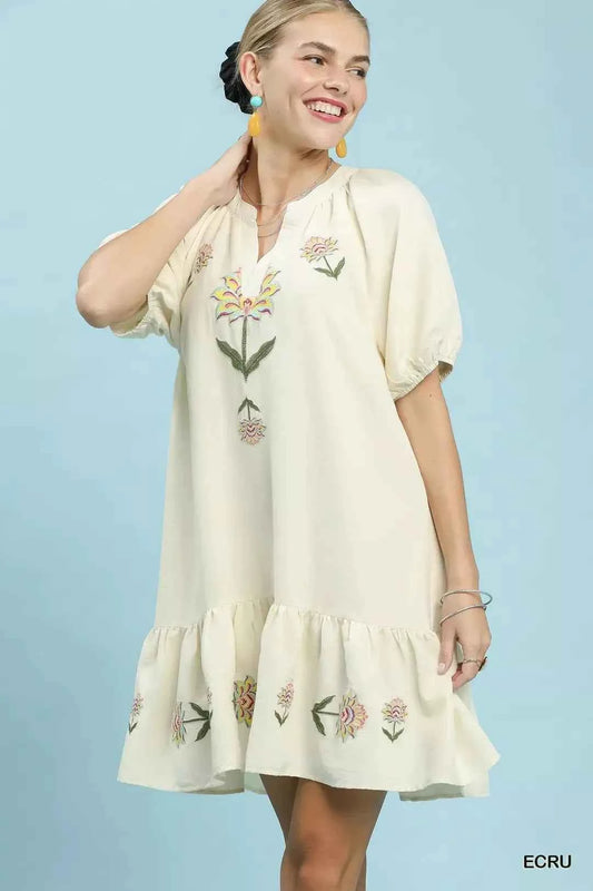 Umgee Embroidered Floral Babydoll Dress