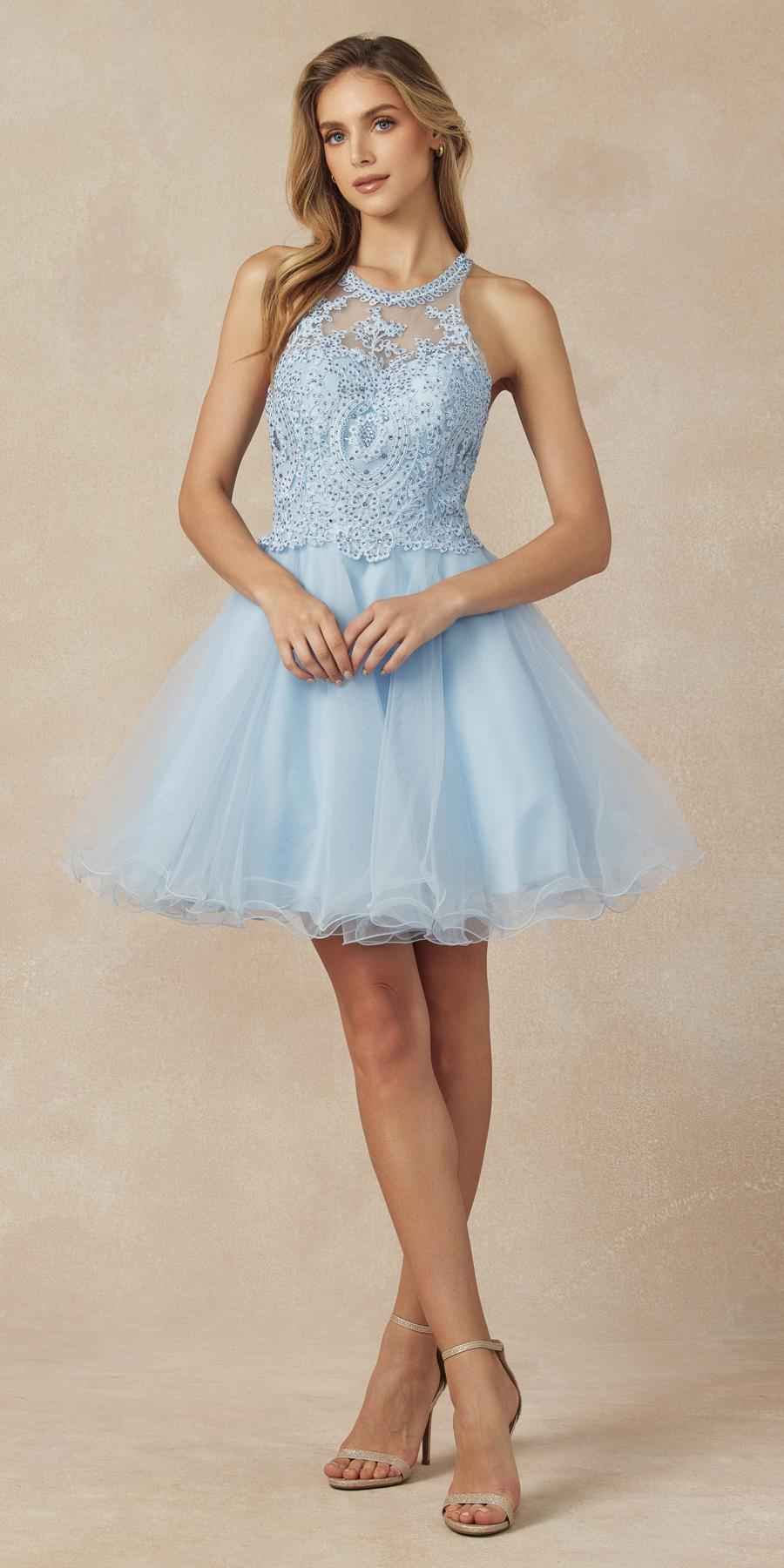 Juliet 826 Fit-and-Flare Halter Neck Short Party Dress