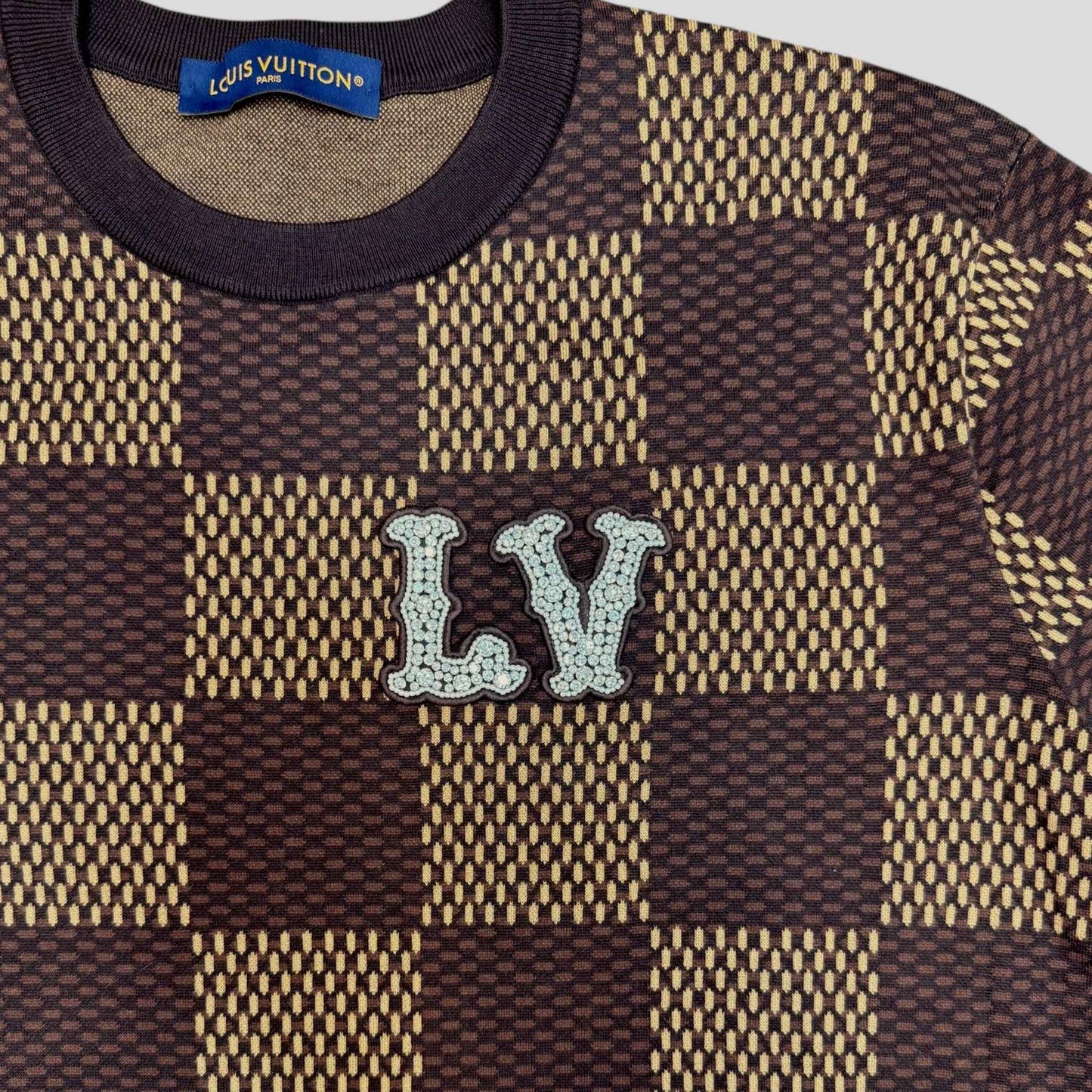 Louis Vuitton Damier Short-Sleeved Crewneck With LV Crystal Patch