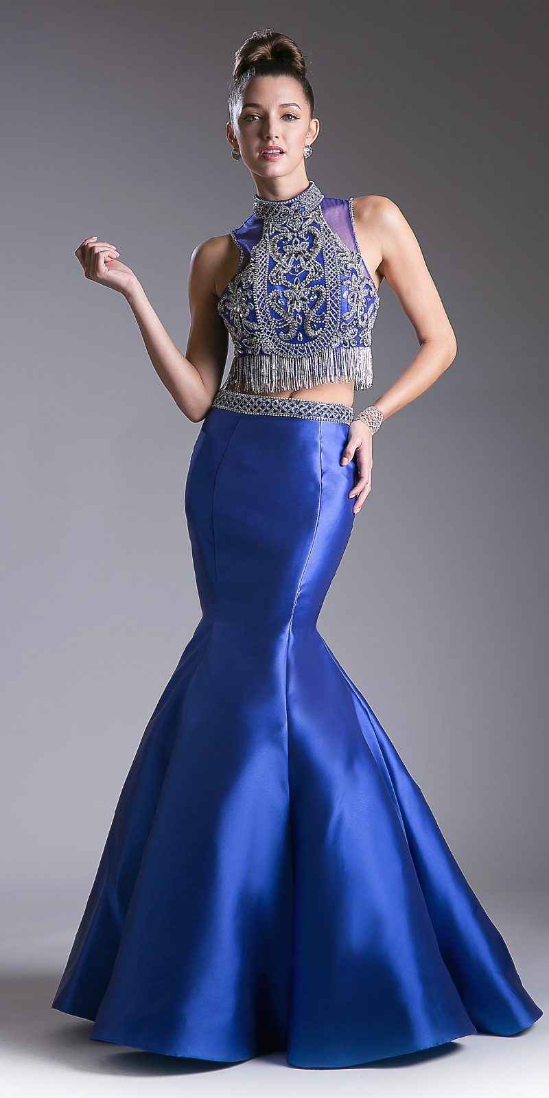 Cinderella Divine 84016 Beaded Bodice 2 Piece Mermaid Gown T-Back