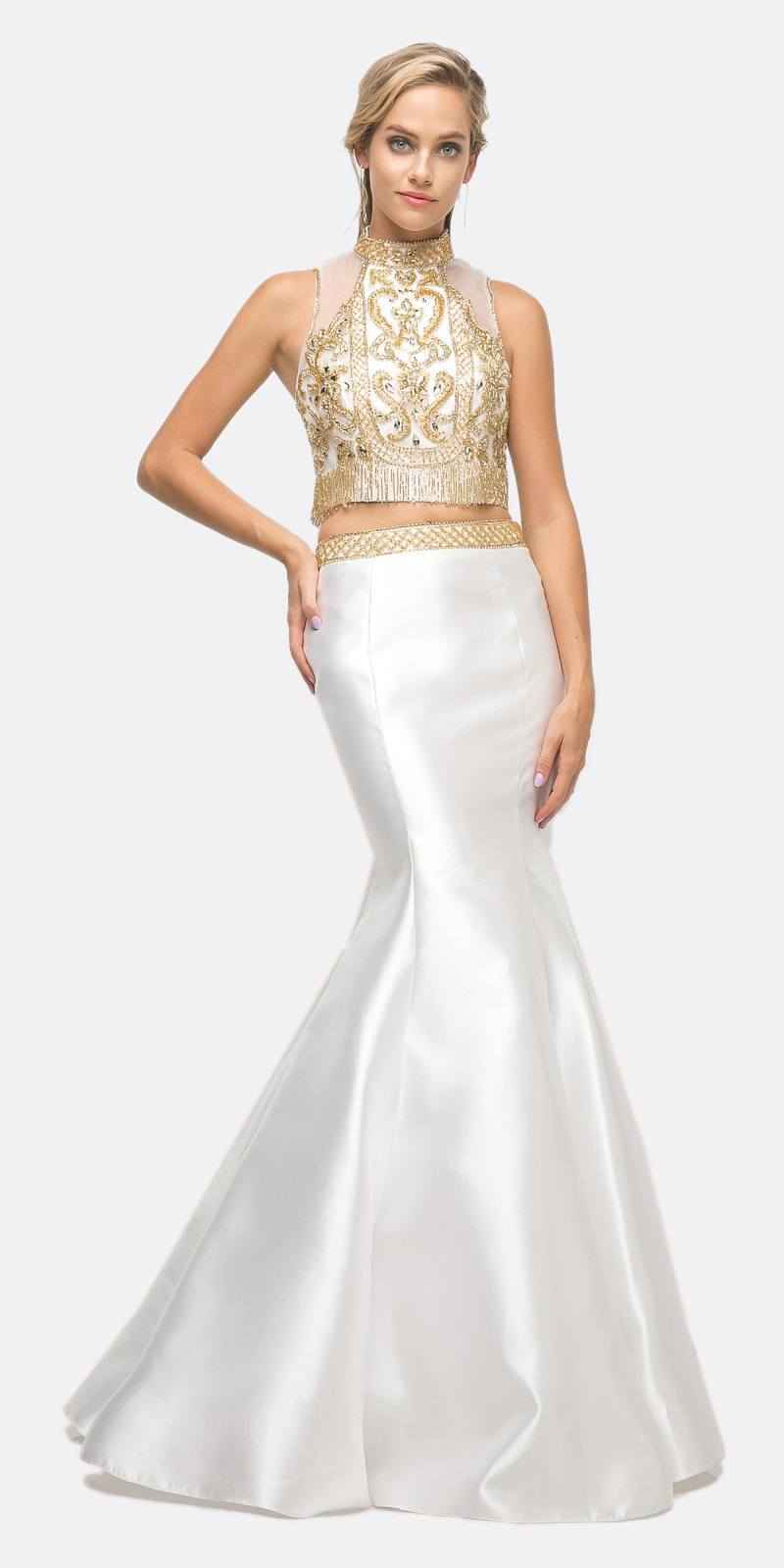 Cinderella Divine 84016 Beaded Bodice 2 Piece Mermaid Gown T-Back