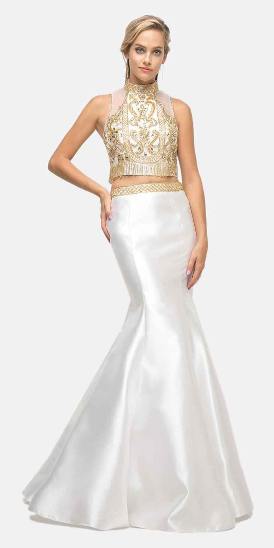 Cinderella Divine 84016 Beaded Bodice 2 Piece Mermaid Gown T-Back