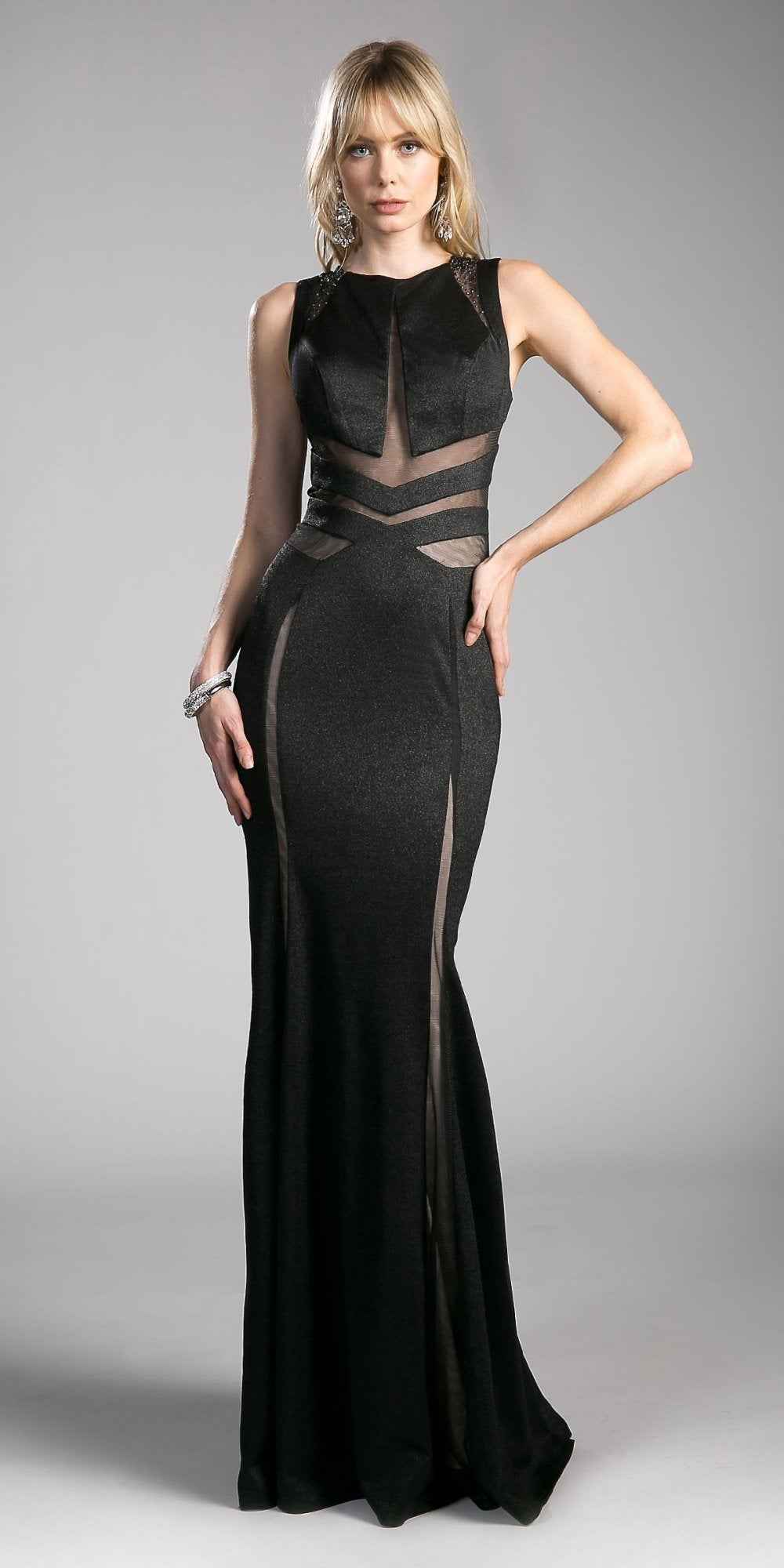 Cinderella Divine 84792 Sleeveless Sheer Cut Out Gown Beaded