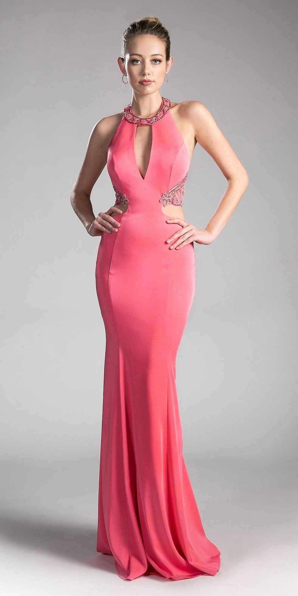 Cinderella Divine 85201 Keyhole Bodice Long Dress Side Cut-Outs