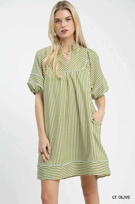 Umgee Striped Puff Sleeve Shift Dress