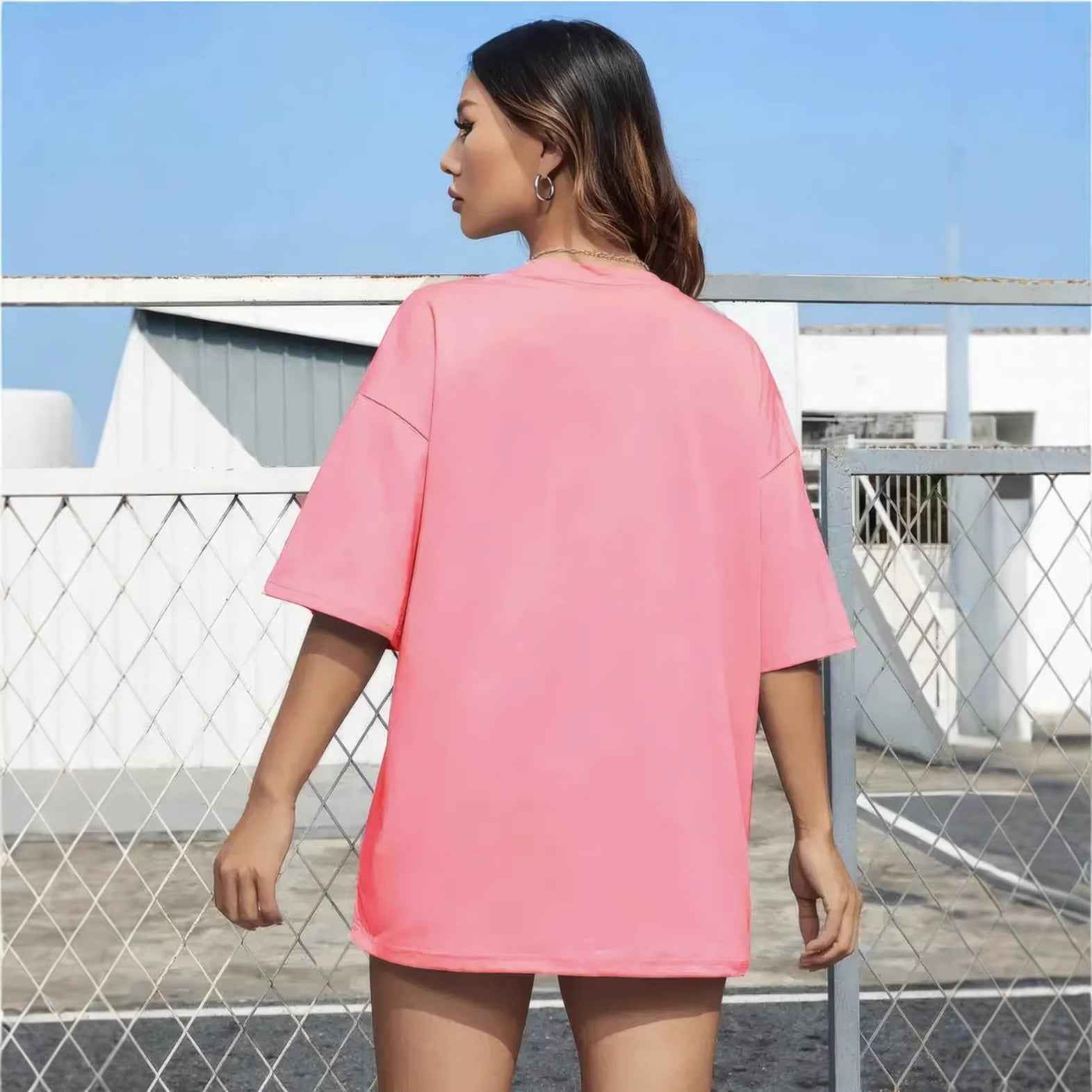 Love pattern round neck short sleeved loose top for women