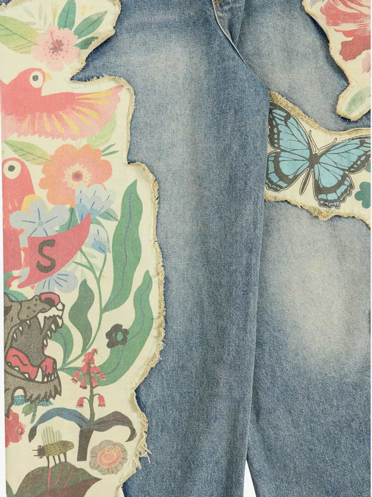 Vintage Floral Patchwork Baggy Jeans - Luxuryurbanwear