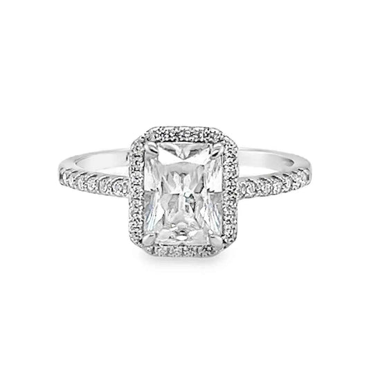 Women's Emerald Cut Moissanite With Halo Ring